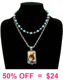 Double strand necklace with Bronc Rider pendant