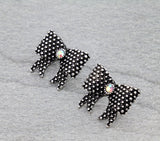 Burnished Silver dotted bow earrings with bling center