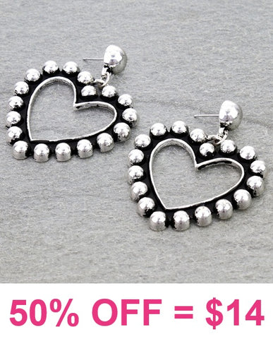 Silver Stud heart dangle earrings