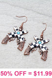 Checkered double pistol earrings - Copper tone with Turquoise stone