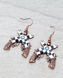 Checkered double pistol earrings - Copper tone with Turquoise stone