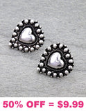 Burnished Silver Heart stud earrings