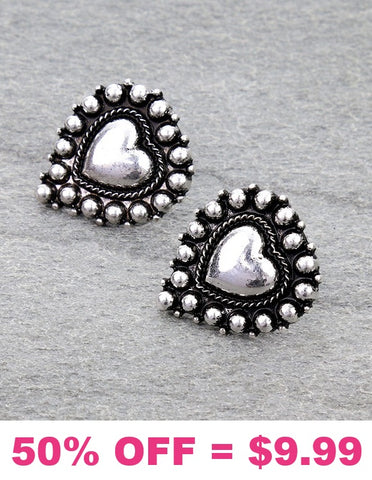Burnished Silver Heart stud earrings