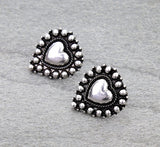 Burnished Silver Heart stud earrings