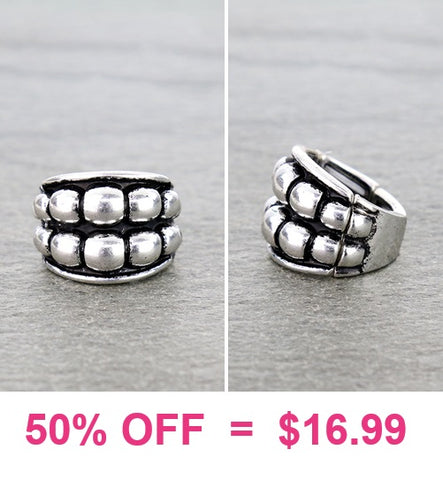 Burnished Silver Double Stud row stretch ring