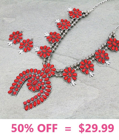 Red Utah Squash Blossom Necklace