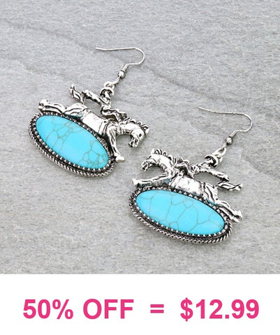 Bronc rider earrings with Turquoise oval