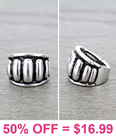 Burnished Silver Ridged stretch ring
