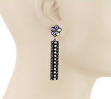 Silver studded bar earring with rhinestones