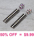 Silver studded bar earring with rhinestones