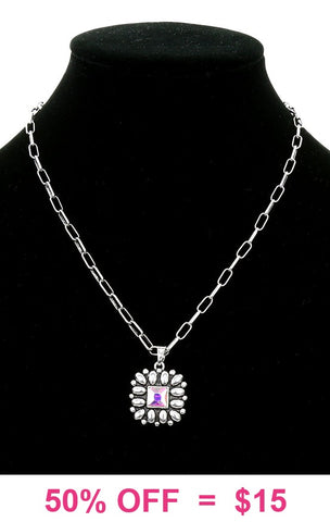 Western Square Flower Concho with Bling Necklace