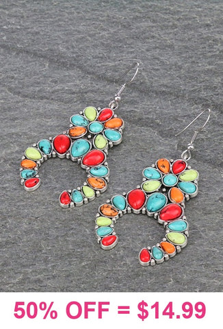 Colorful stones squash blossom earrings