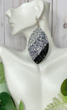 Silver, Grey, Black Glitter Teardrop Earrings