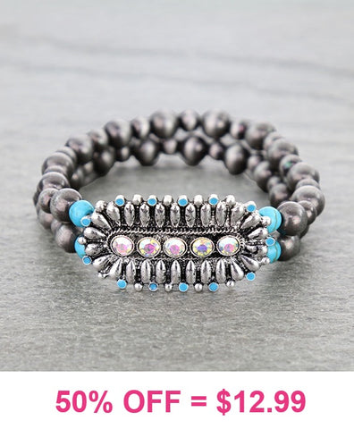 Siilver navajo pearl bracelet  with bling turquoise concho