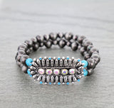 Siilver navajo pearl bracelet  with bling turquoise concho
