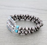 Siilver navajo pearl bracelet  with bling turquoise concho