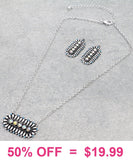 Silver oval concho necklace and earring set