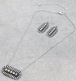 Silver oval concho necklace and earring set