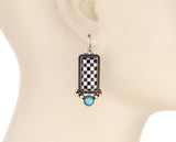 Checkered bar earrings with turquoise stone