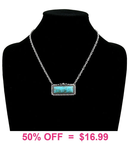 Turquoise Rectangle stone earrings with bling silver border