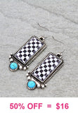 Checkered bar earrings with turquoise stone
