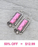 Pink Rectangle stone earrings with bling silver border