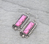 Pink Rectangle stone earrings with bling silver border