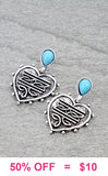 Western Heart earrings Turquoise stone