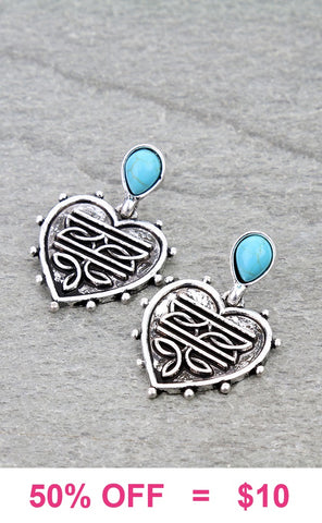 Western Heart earrings Turquoise stone