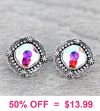 Bling Stud earring with Silver Western trim
