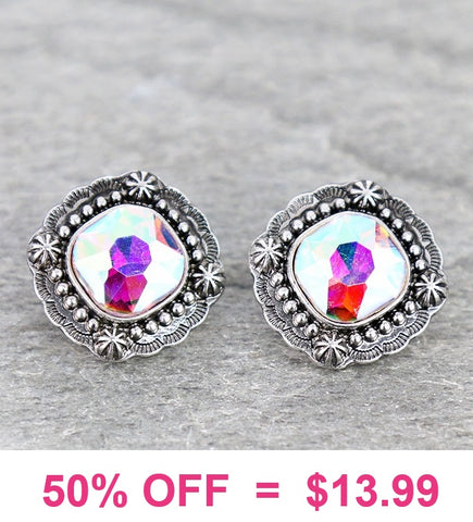 Bling Stud earring with Silver Western trim