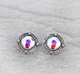 Bling Stud earring with Silver Western trim