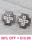 Silver Bling cross stud earrings