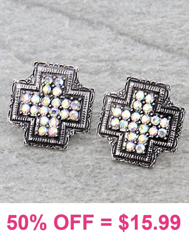 Silver Bling cross stud earrings