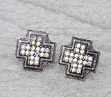 Silver Bling cross stud earrings