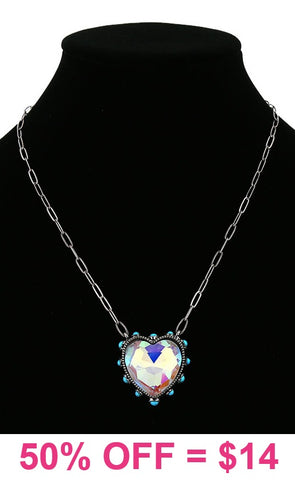 Bling AB Heart necklace with turquoise stone trim