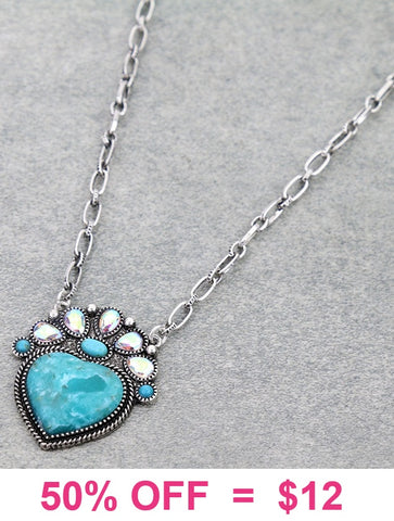 Turquoise Heart necklace with bling crown