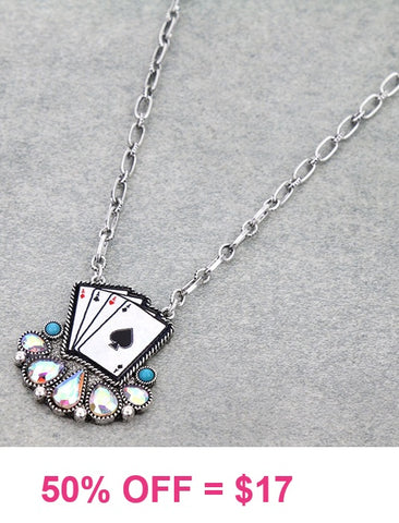 Playing cards bling pendant necklace