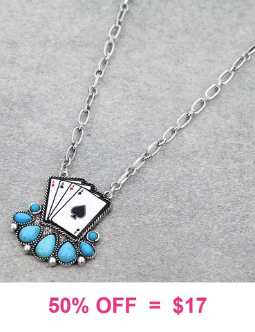 Playing cards Turquoise pendant necklace