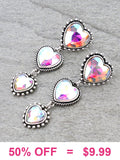Silver AB Bling triple heart earrings