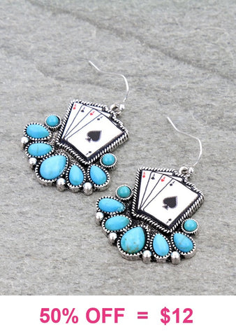 Playing cards turquoise stone earrings