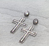 Silver & Bling dangle cross earrings