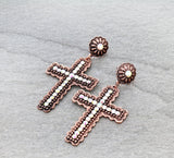 Copper & Bling dangle cross earrings
