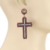 Copper & Bling dangle cross earrings
