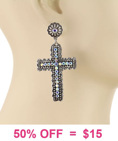 Silver & Bling dangle cross earrings