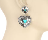 Silver Heart concho earrings with Turquoise stone