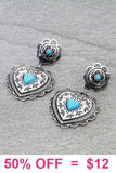 Silver Heart concho earrings with Turquoise stone