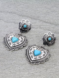 Silver Heart concho earrings with Turquoise stone