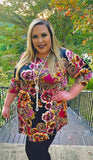 S,M : Magenta Floral & Black Scoop Tunic