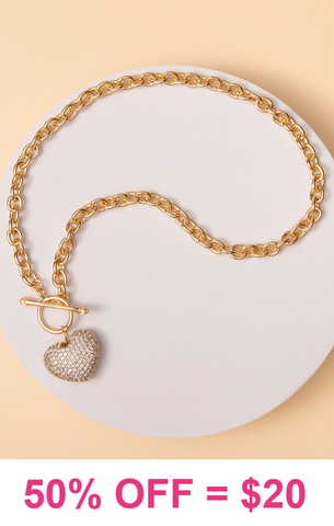 Gold chain necklace with Bling Rinestone heart pendant